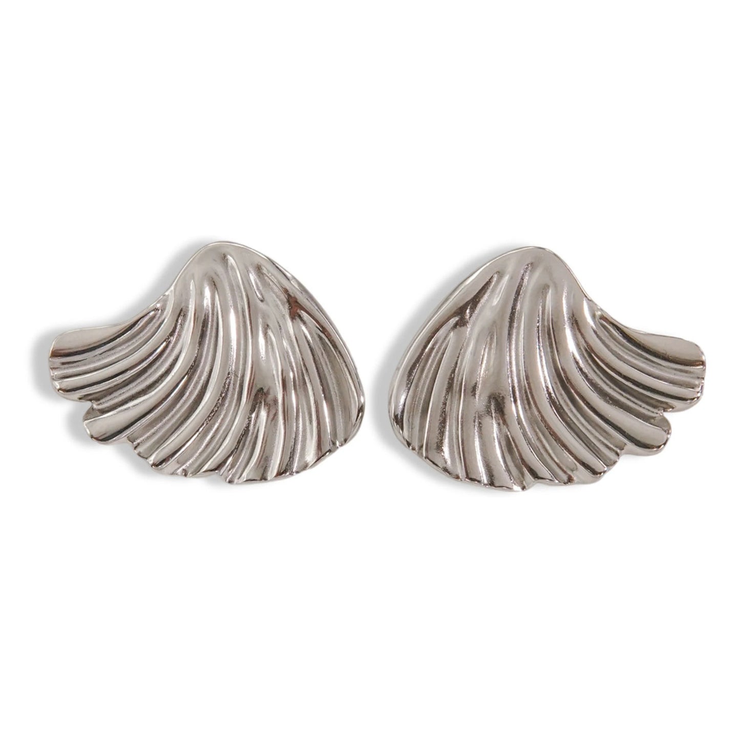Elegant Pleated Texture Metal Earrings - Minimalist Stainless Steel Studs