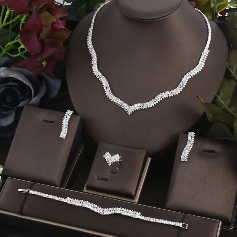 JaneKelly 4pcs Bridal Zirconia Jewelry Sets for Women Luxury Wedding CZ Crystal Accessories