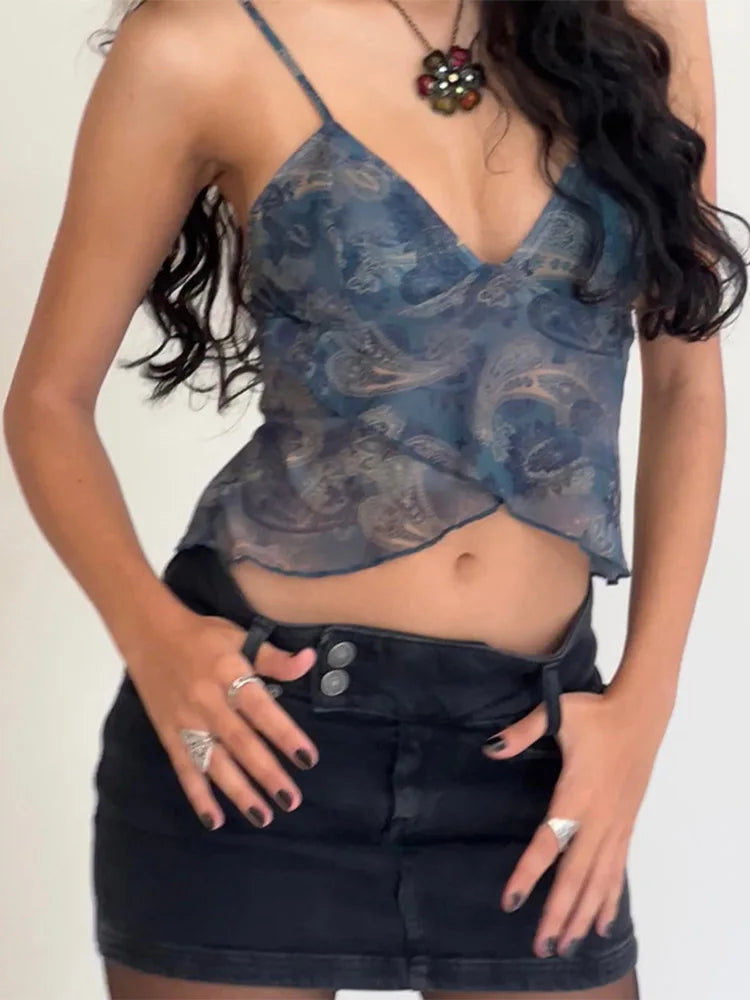 Mesh See Through Camisole For Women Patchwork Tank