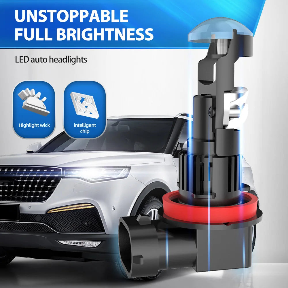 High-Performance Mini Projector LED Car Headlight 26000LM H11 H9 H8 Bulb - 6500K CSP Chips, Easy Canbus Installation, Fog Light Compatible