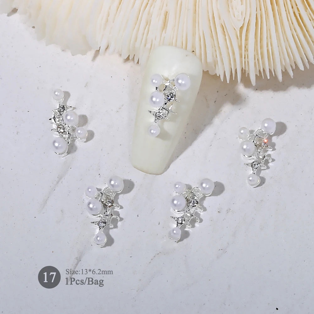 Elegant Gold Silver Metal Bowknot Nail Charm 3D Rhinestone Decor for DIY Manicure Art
