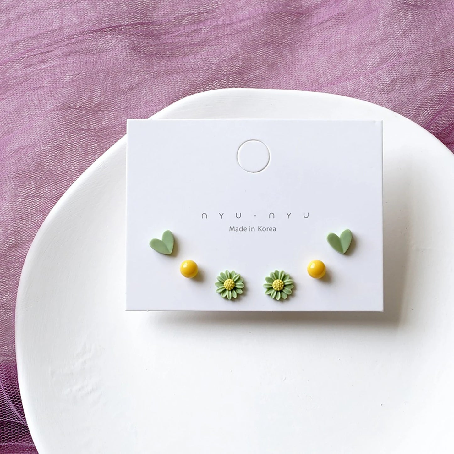 Mixed Color Ceramic Stud Earrings Set for Women Featuring Flower Star Airplane and Planet Designs