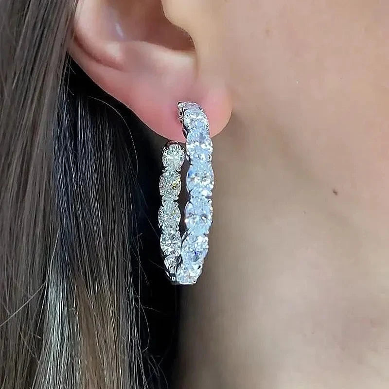 Huitan Elegant Cubic Zirconia Hoop Earrings for Women Luxurious Statement Jewelry