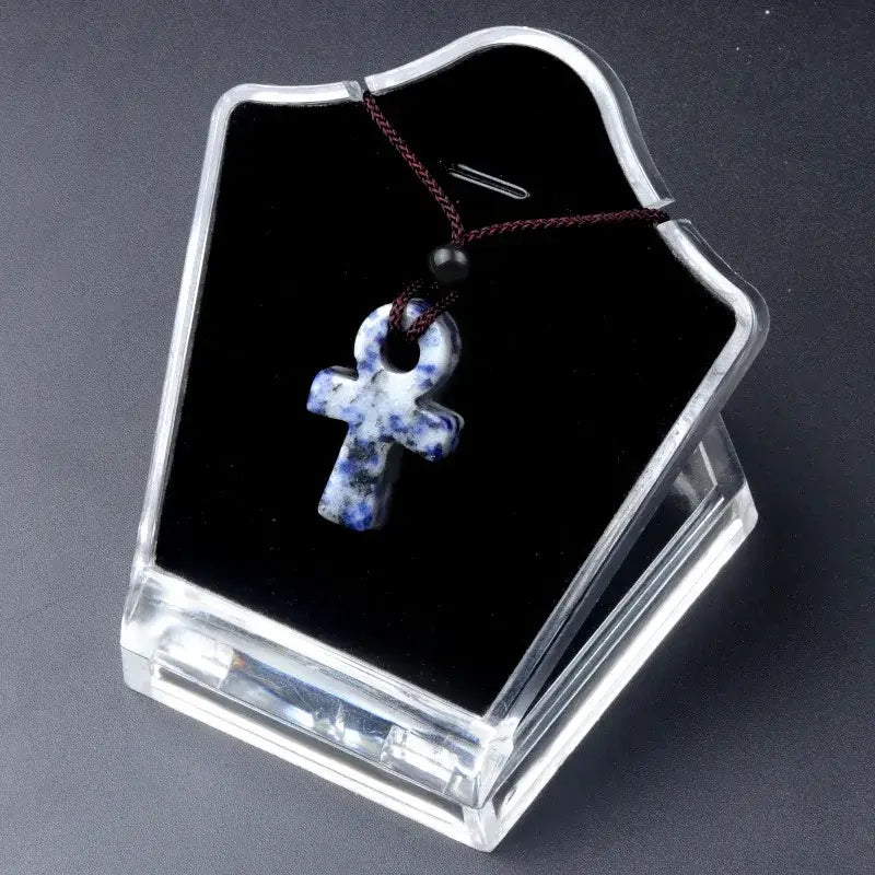 Ancient Egyptian Ankh Cross Agate Amulet Necklace Blue Spot