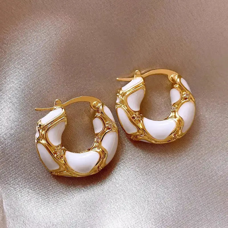 New Trendy Enamel Blue Metal Small Hoop Earrings for Women e1610bai