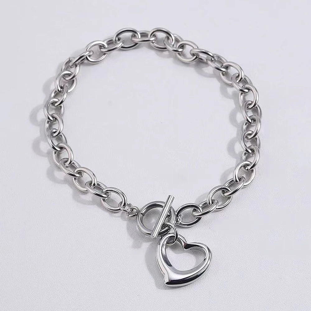 DOTIFI Exquisite Love Fashion Stainless Steel Jewelry Set with Necklace Earrings and Bracelet for Women Party Favors
