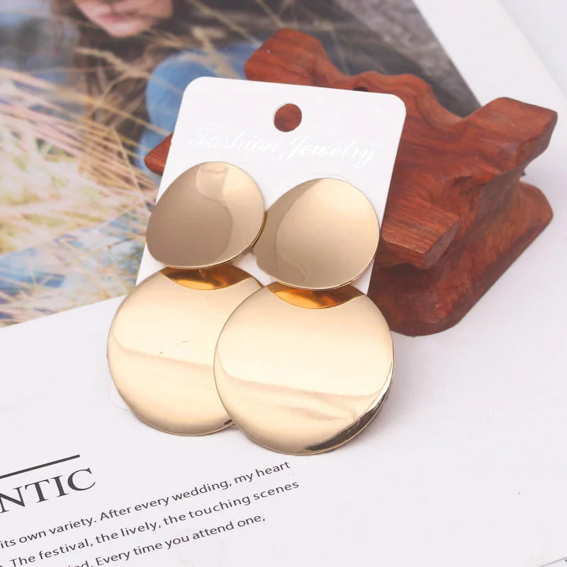 Elegant Double-Layer Round Pendant Drop Earrings for Women - European Fashion Zinc Alloy Dangles