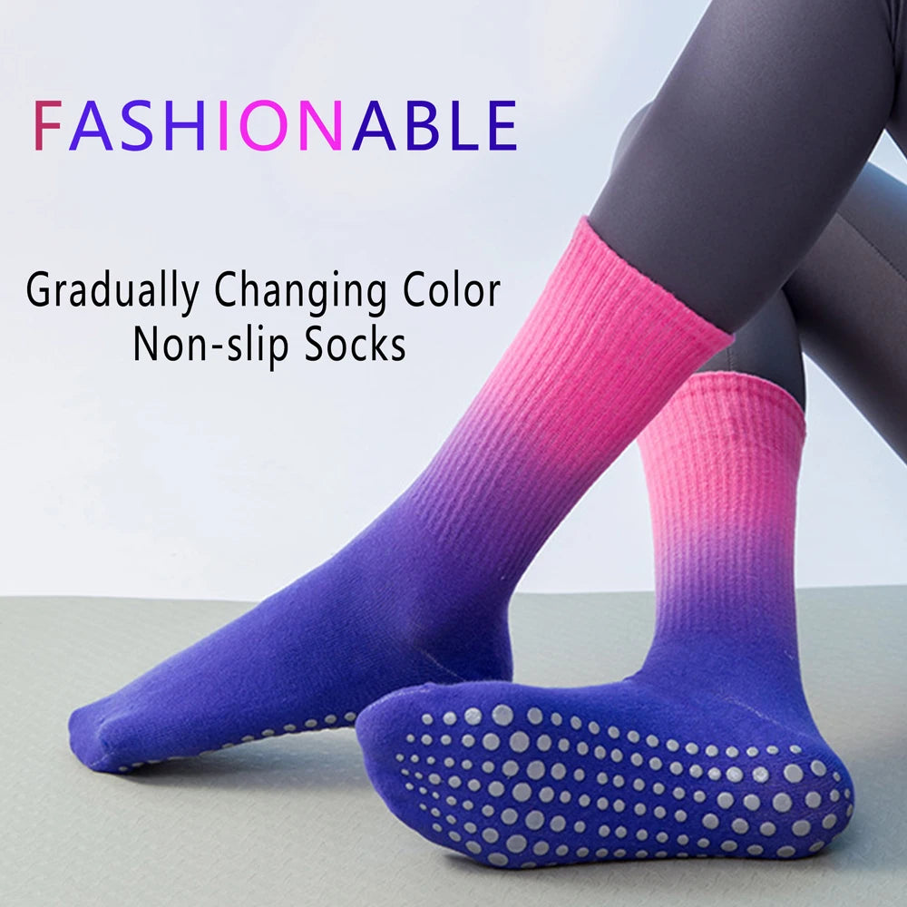 Colorful Women Cotton Mid Tube Non Slip Yoga Pilates Socks