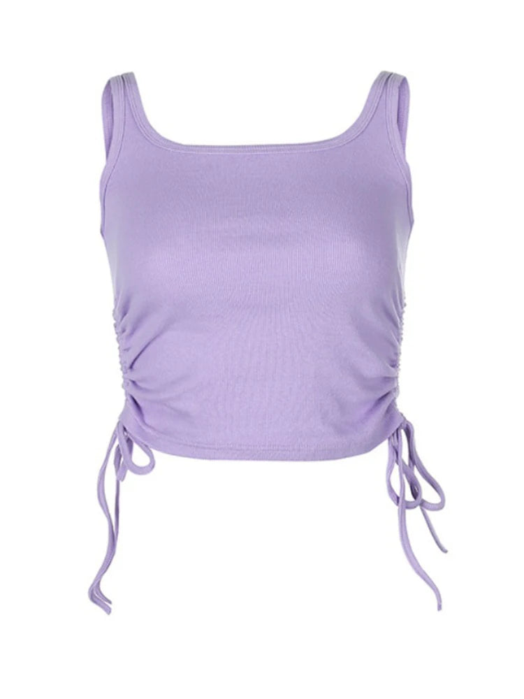 Ruched Tie Up Sleeveless Crop Top Women Summer Knit
