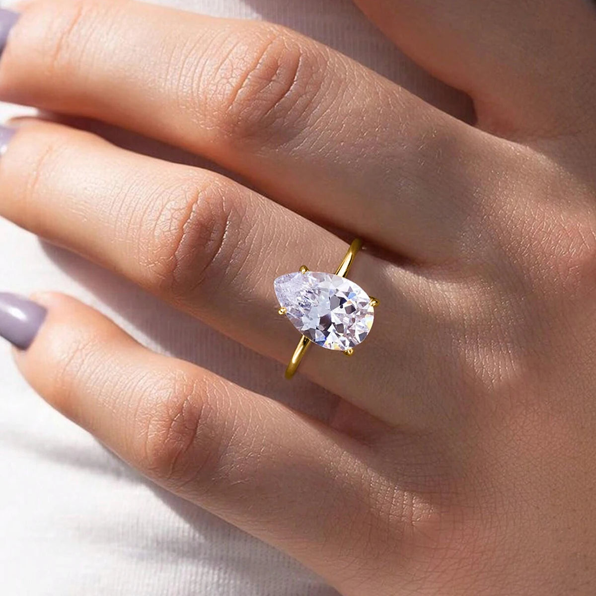 925 Sterling Silver Simple Sparkling Pear Shape Zircon Ring for Women Engagement and Wedding Fine Jewelry