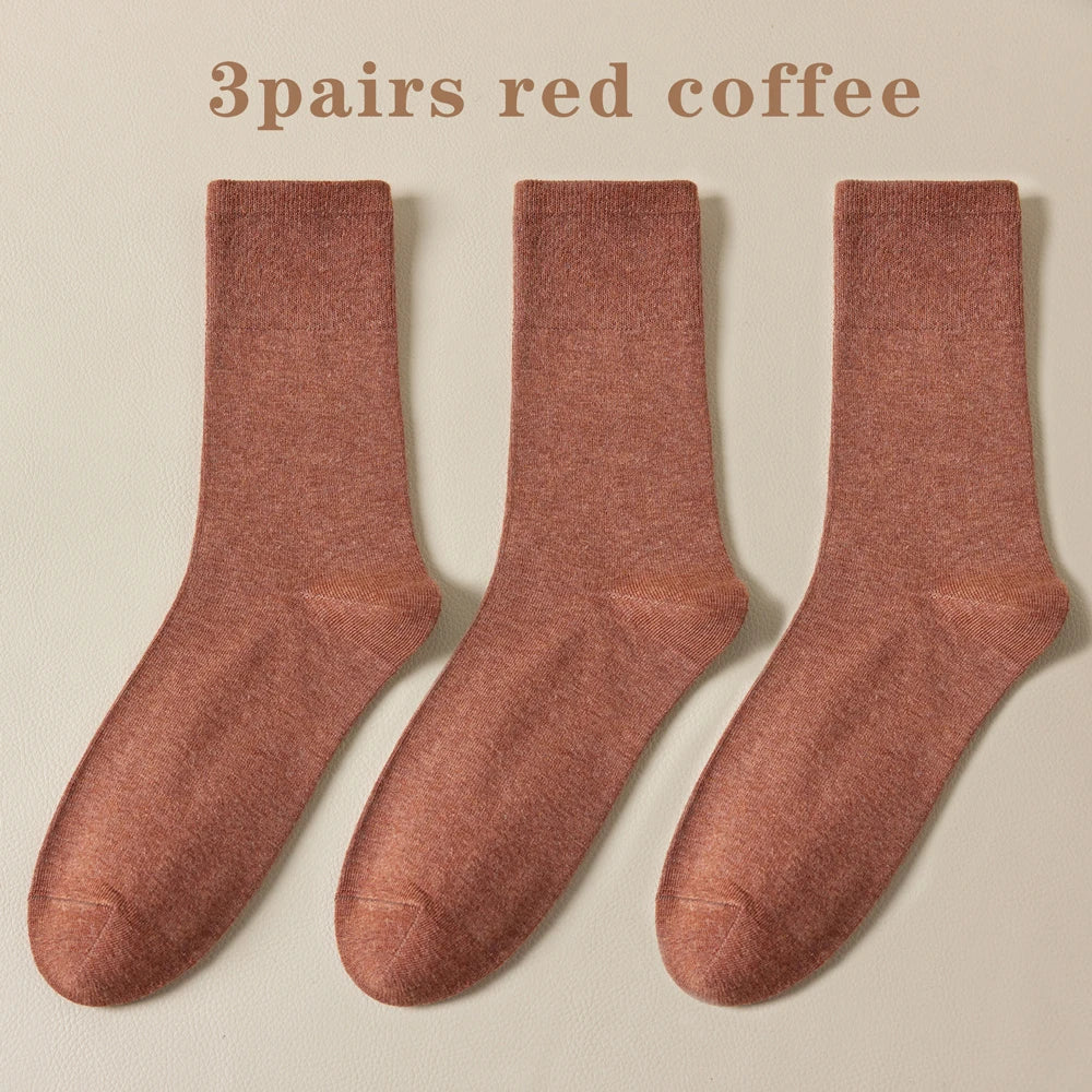 Seamless Cotton Mid Crew Socks Women Breathable Retro