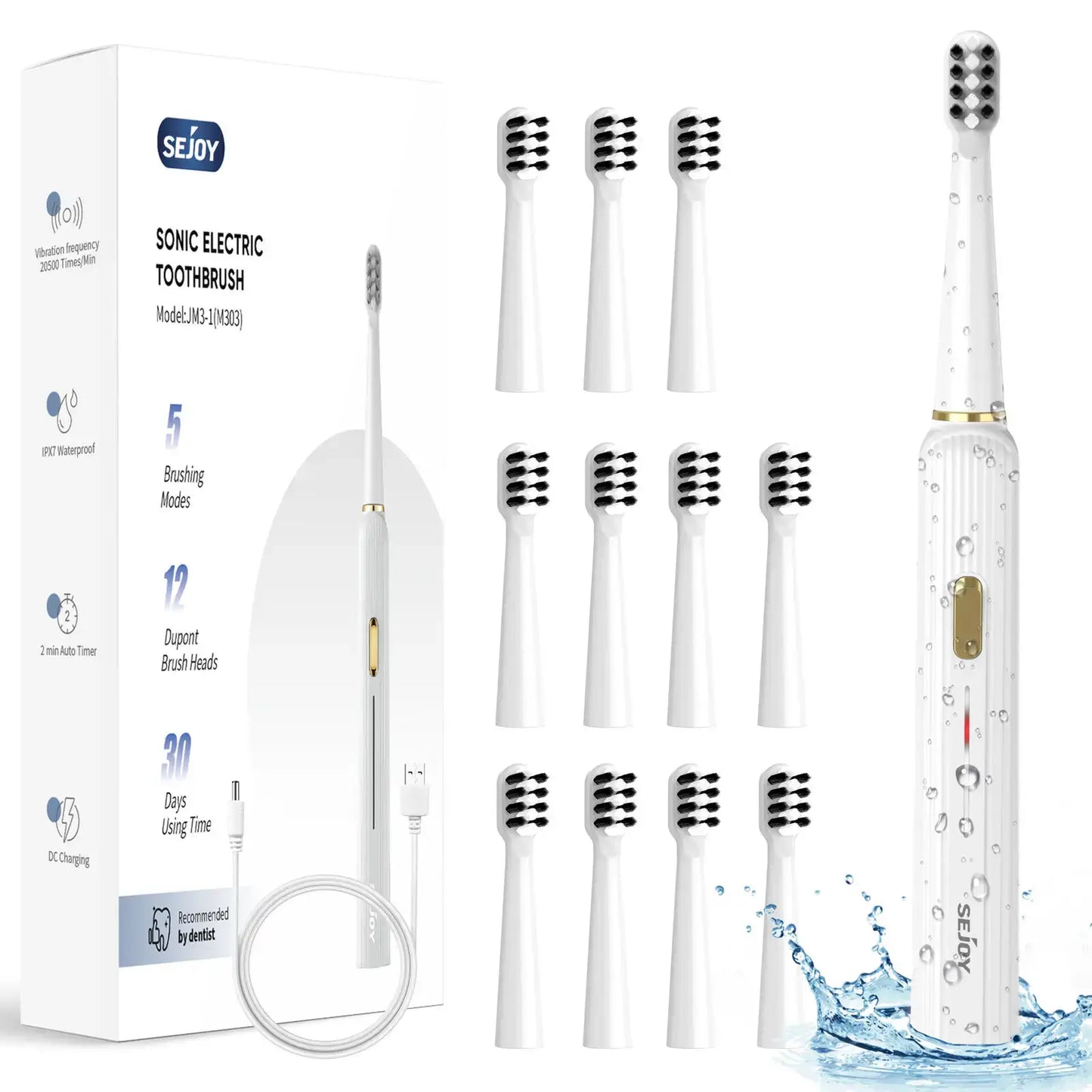 Sejoy Sonic Electric Toothbrush for Adults Rechargeable 5 Modes JM White United States