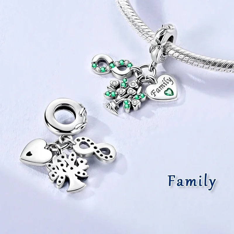 Sterling Silver Cat and Flower Heart Charm for DIY Bracelet Jewelry KTC1663