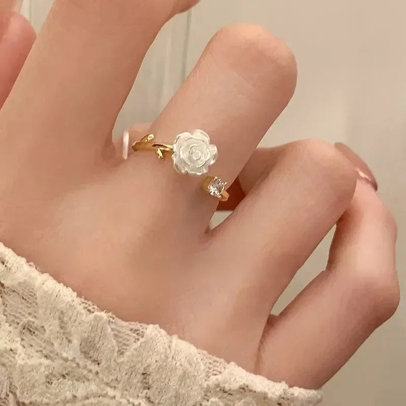 Luxury Gold Plated Rose Ring for Women - 2024 Fashion Aesthetic Jewelry