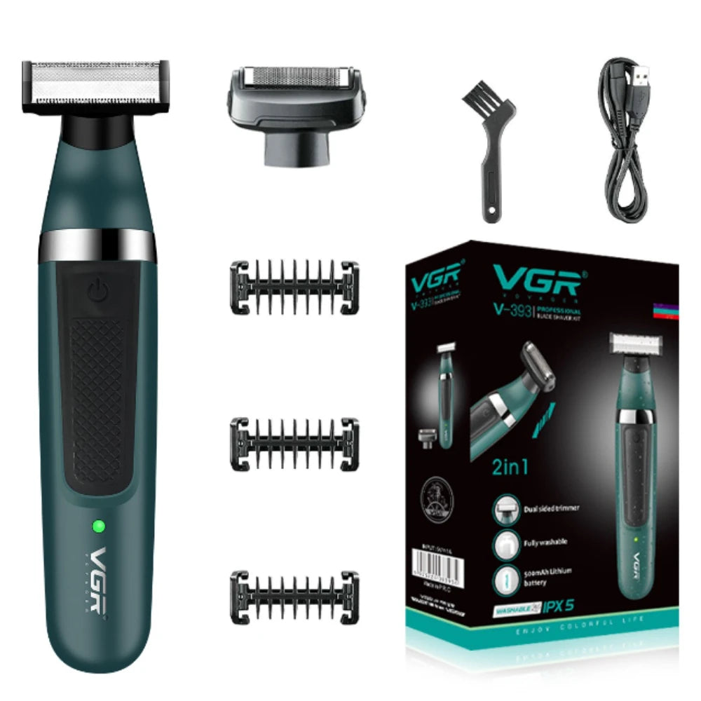 VGR Razor Professional Shaving Machine Electric Shaver Waterproof Beard Trimmer Razor 2 In 1 Hair Trimmer Shaver for Men V-393 with box add 2 head