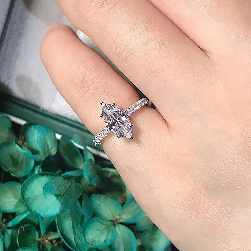Promise Marquise Cut 3ct Simulated Diamond Engagement Ring in 925 Sterling Silver for Women Elegant Wedding Jewelry Christmas Gift