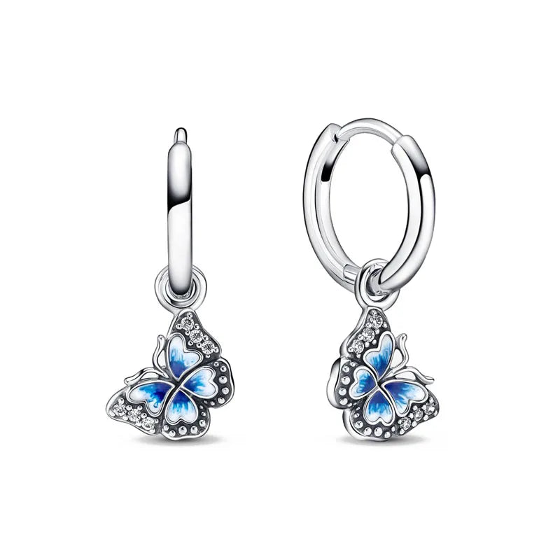 European 925 Silver Snowflake Butterfly Heart Shaped Earrings Exquisite Women's Holiday Jewelry Gifts