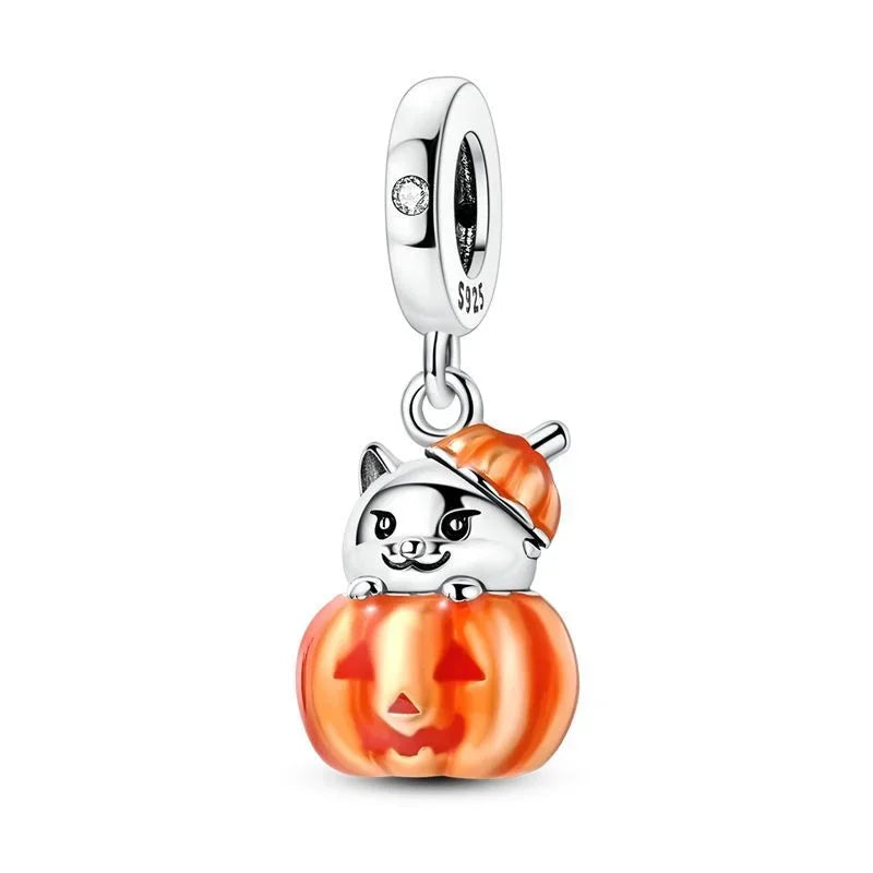 925 Sterling Silver Halloween Charms Pumpkin Ghost Witch Hat Pendant Beads for DIY Bracelet Necklace