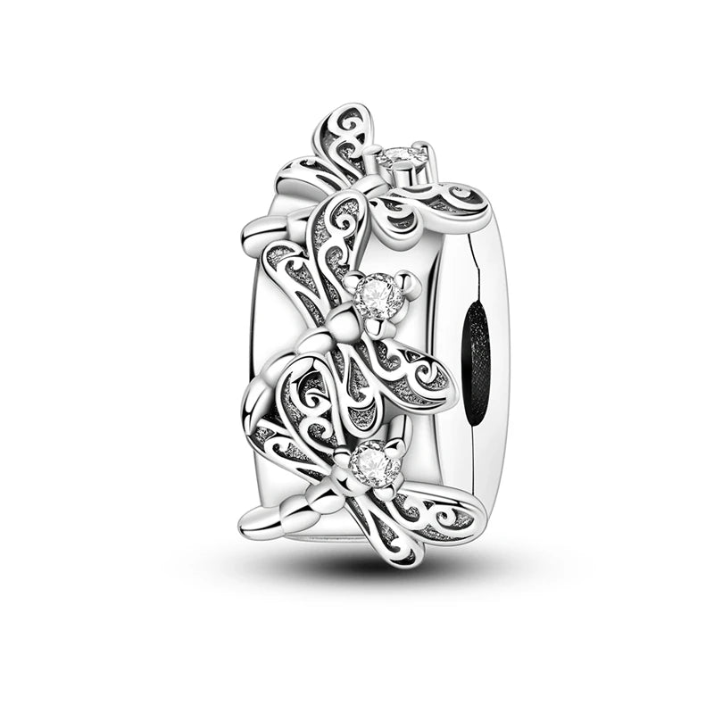 Inlaid Zircon Heart Charm Beads 925 Sterling Silver Dangle for Bracelets SMC6135