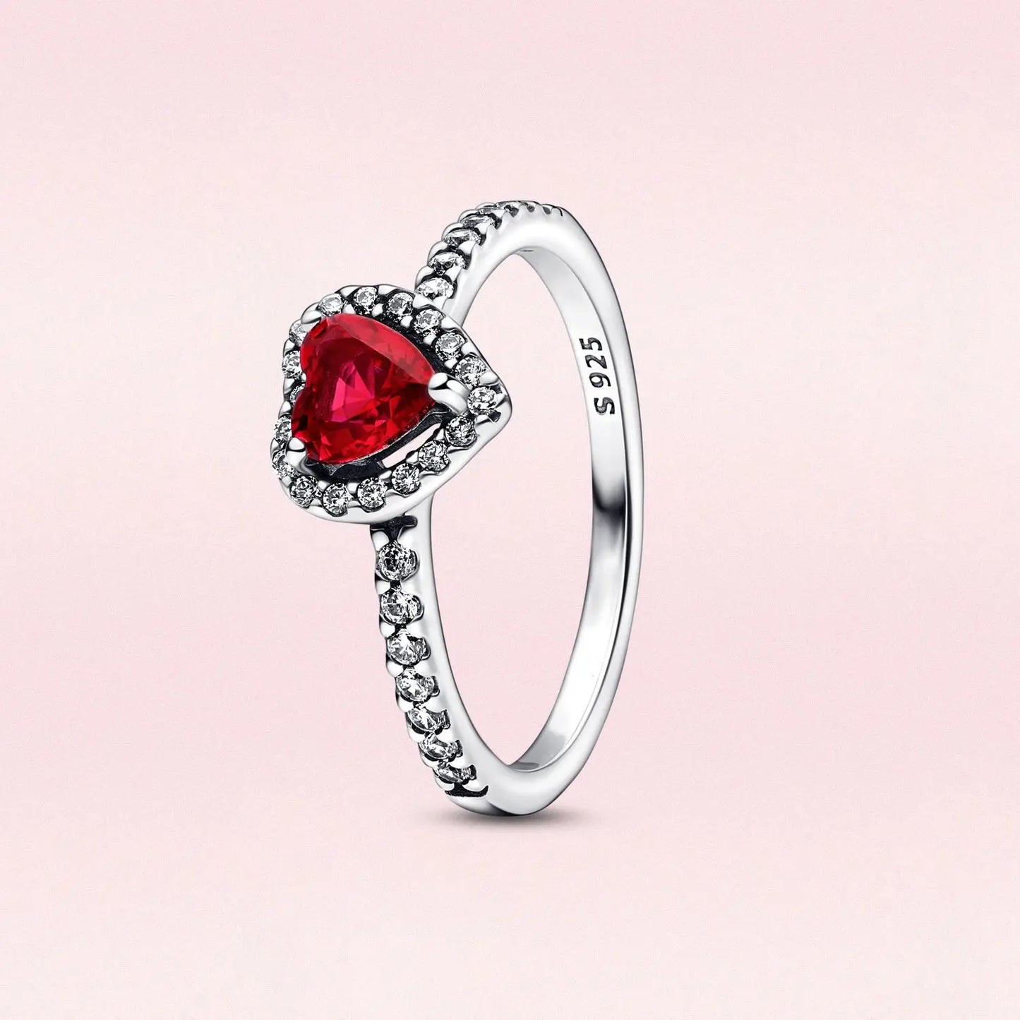 Heartfelt Elegance Red Pink Heart Zircon Ring for Women Sizes 6 to 9