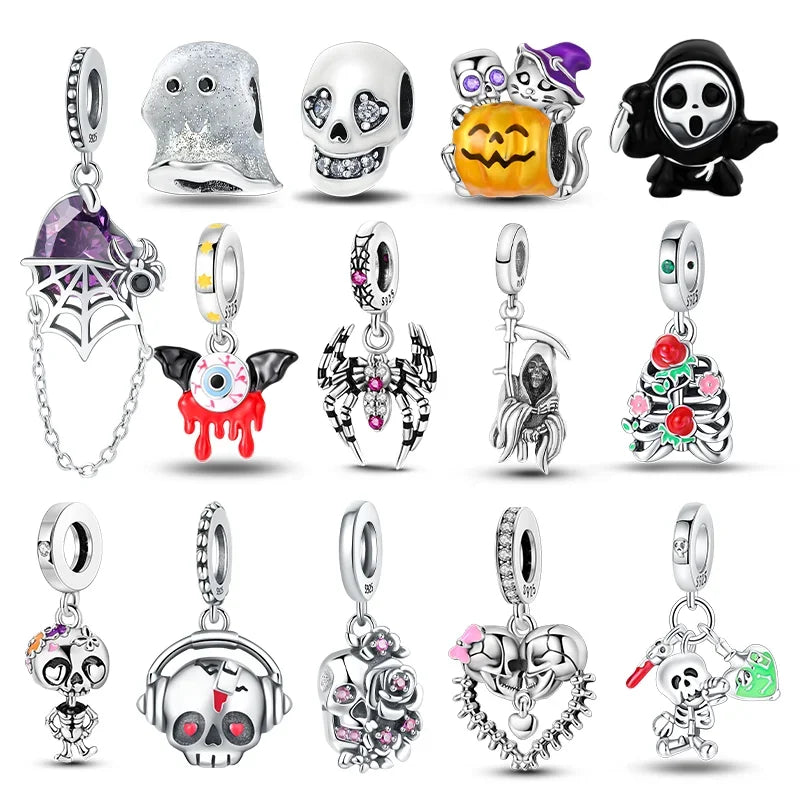 S925 Silver Luminous Zombie Skeleton Charm Bead Dangle
