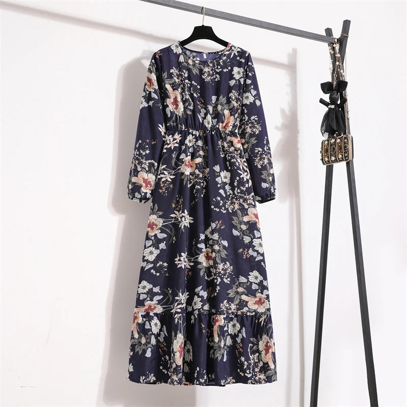 Spring Summer Women Maxi Dresses Casual Full Sleeve Floral 10