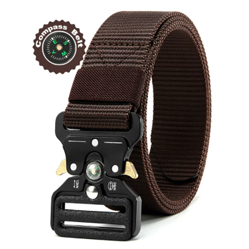 Men's Belt Outdoor Multi Function Compass High Quality Canvas Coffee 125cm
