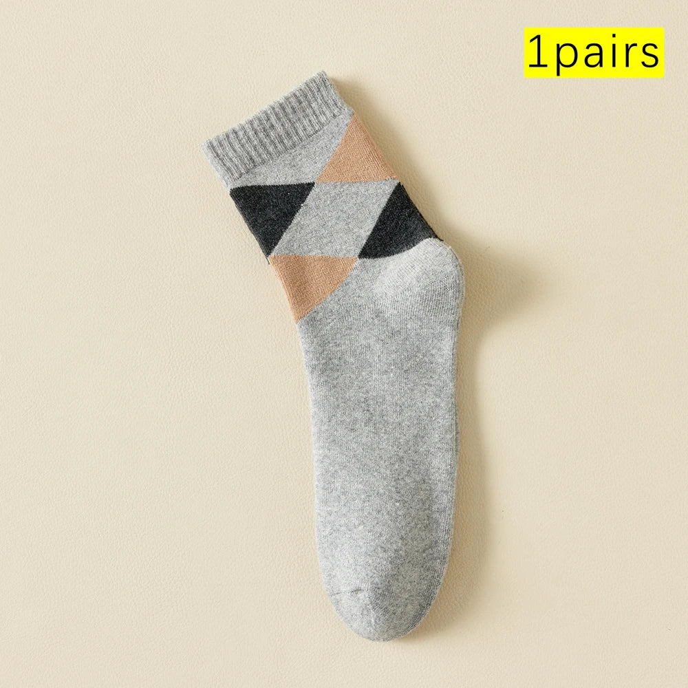 Mens Retro Argyle Cotton Fleece Lined Mid Calf Socks