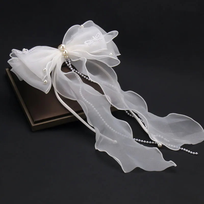 Elegant Pearl Mesh Bow Hair Clips for Women Bridal Wedding Accessories