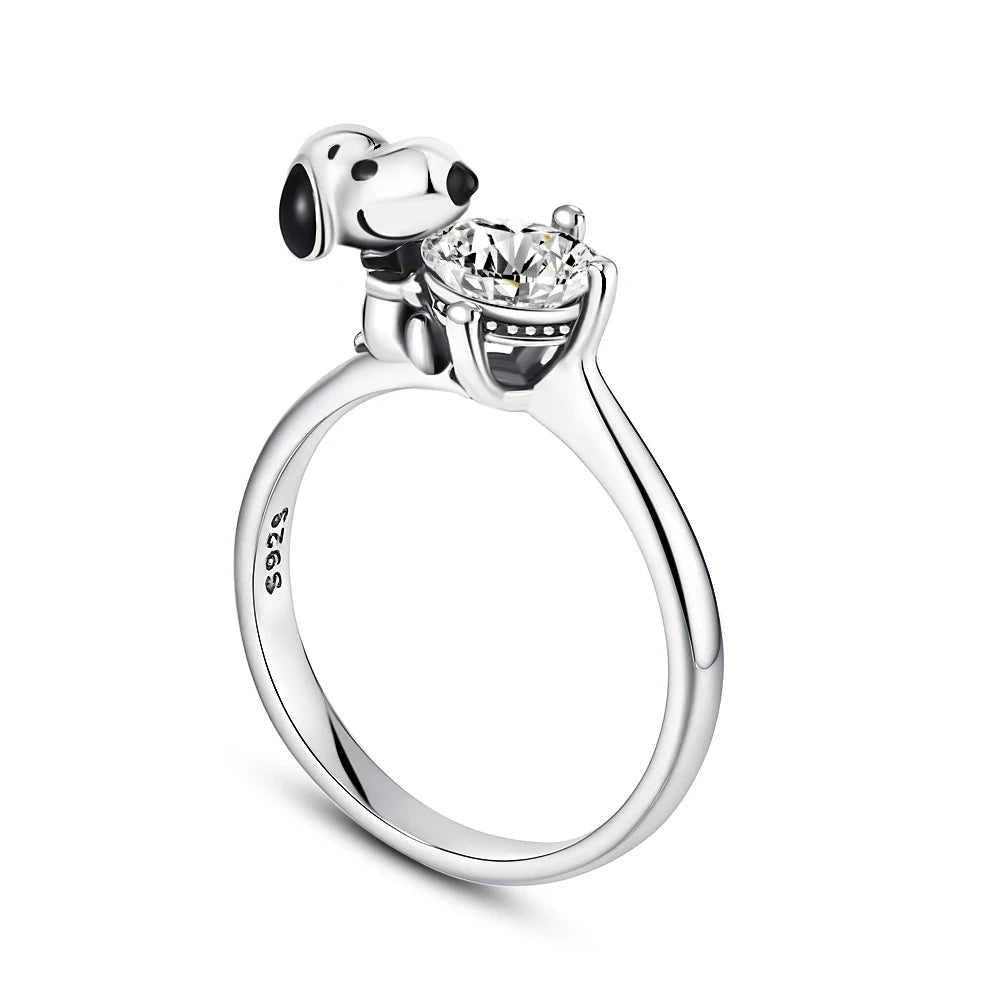 Exquisite 925 Silver Dog Flower Heart-Shaped Ring for Women Perfect for Wedding Parties