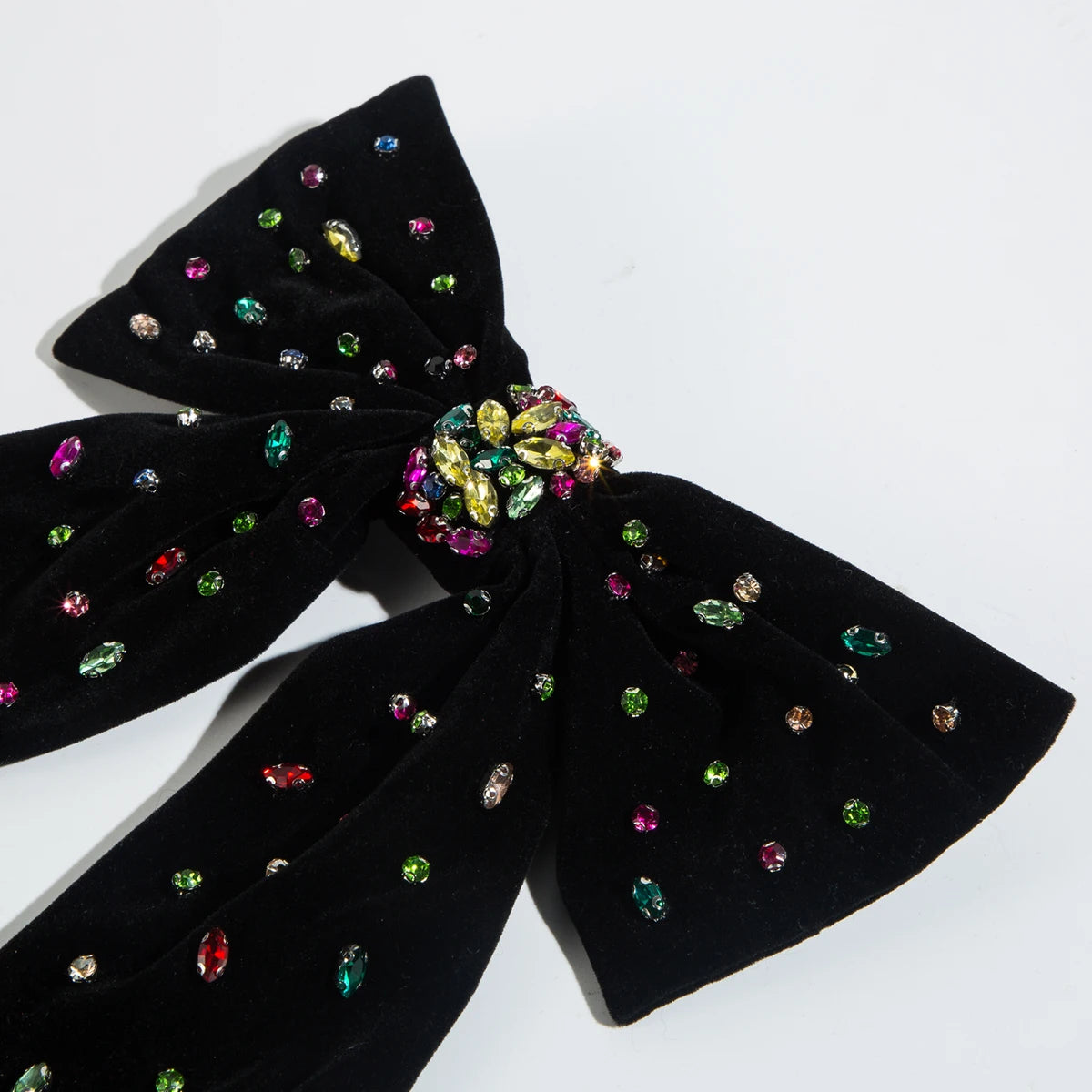 Korean Style Flocked Fabric Hair Clip with Diamonds Large Bow High-Quality Spring Clip for Women