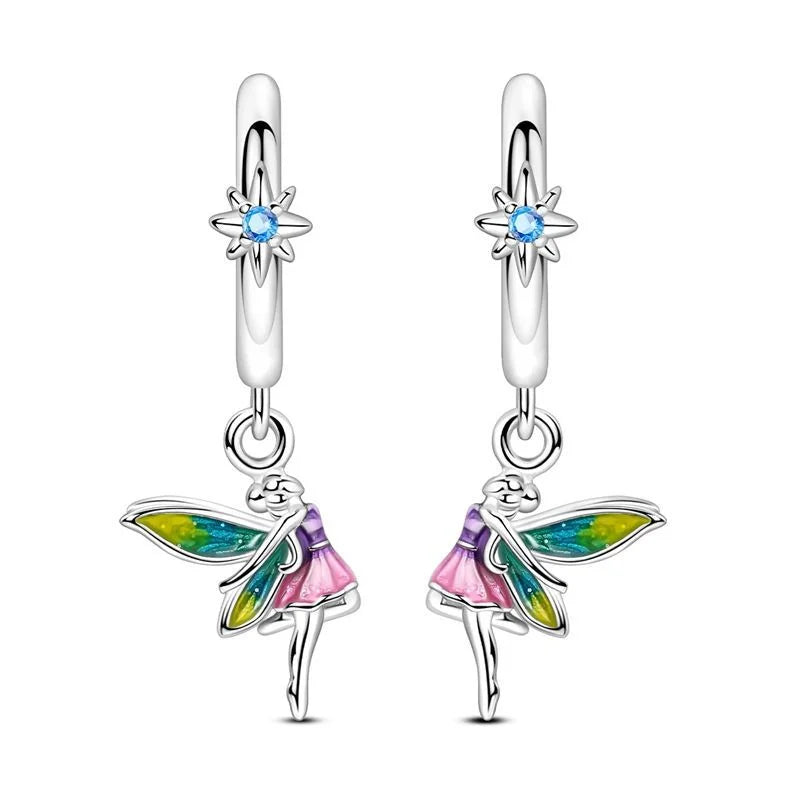 Sparkling 925 Sterling Silver Colorful Heart Zircon Round Huggie Bow Stud Earrings for Women Elegant Sweet Jewelry Gifts