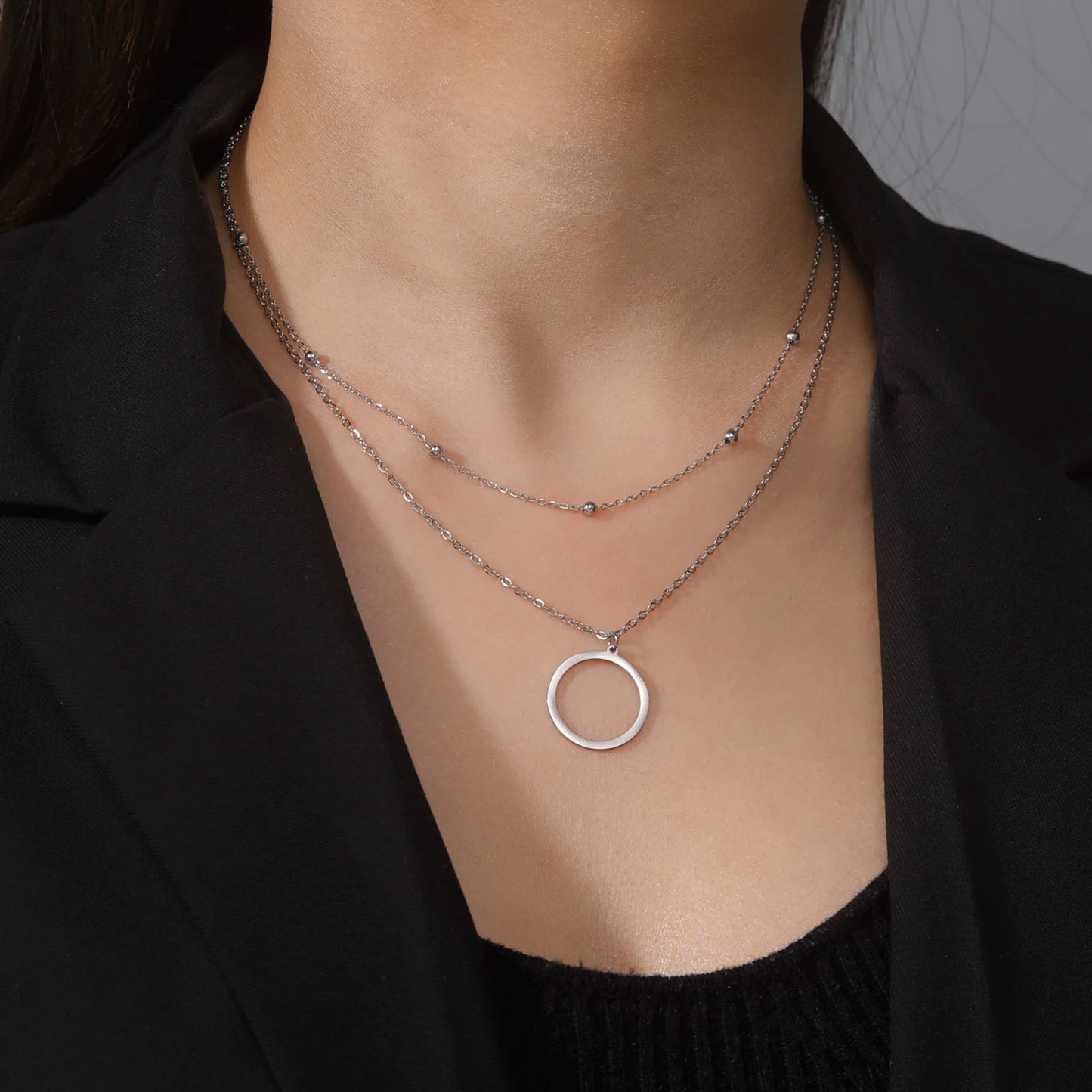 Skyrim Korean Fashion Round Pendant Beads Choker Necklace for Women Double Layer Minimalist Streetwear Jewelry