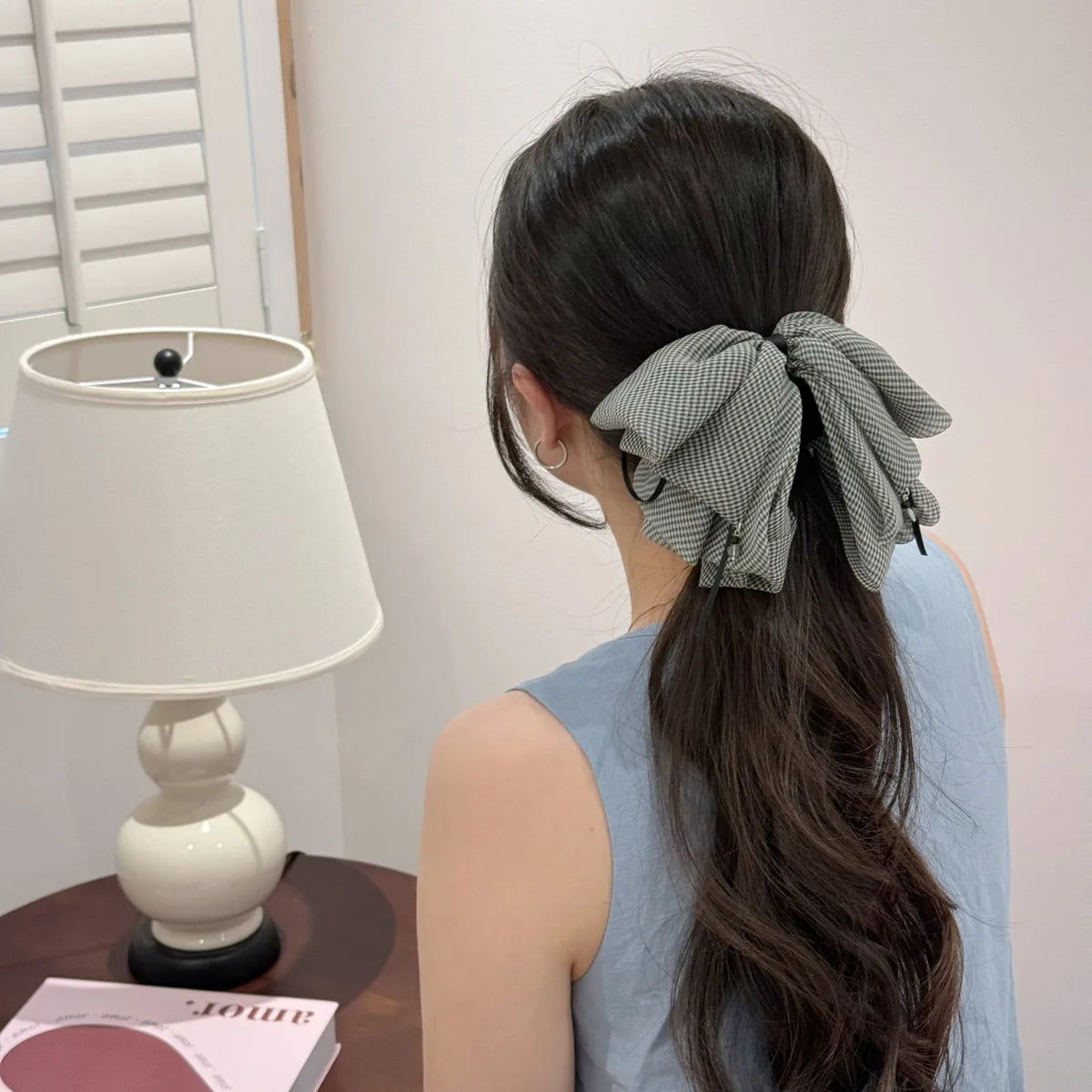 Girls Big Bow Hair Clips Barrettes Pearls Knotted Plaid