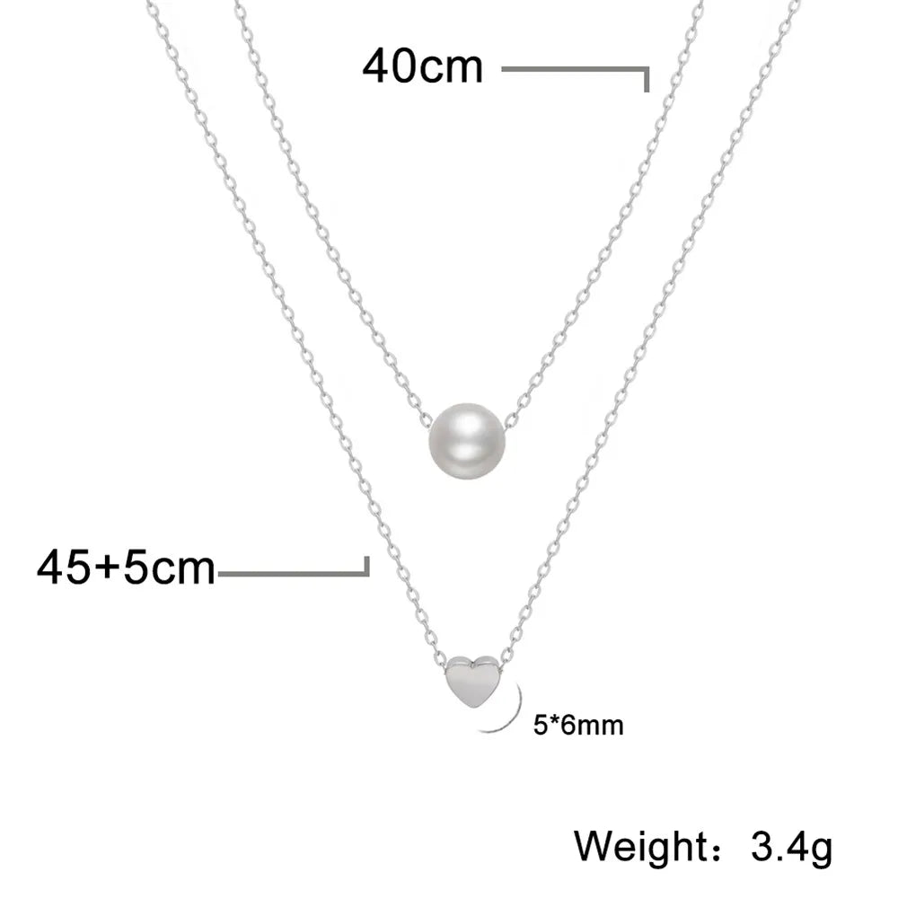 Skyrim Tiny Heart Choker Necklace Stainless Steel Double Layered Beads Chain Aesthetic Jewelry Gift for Women