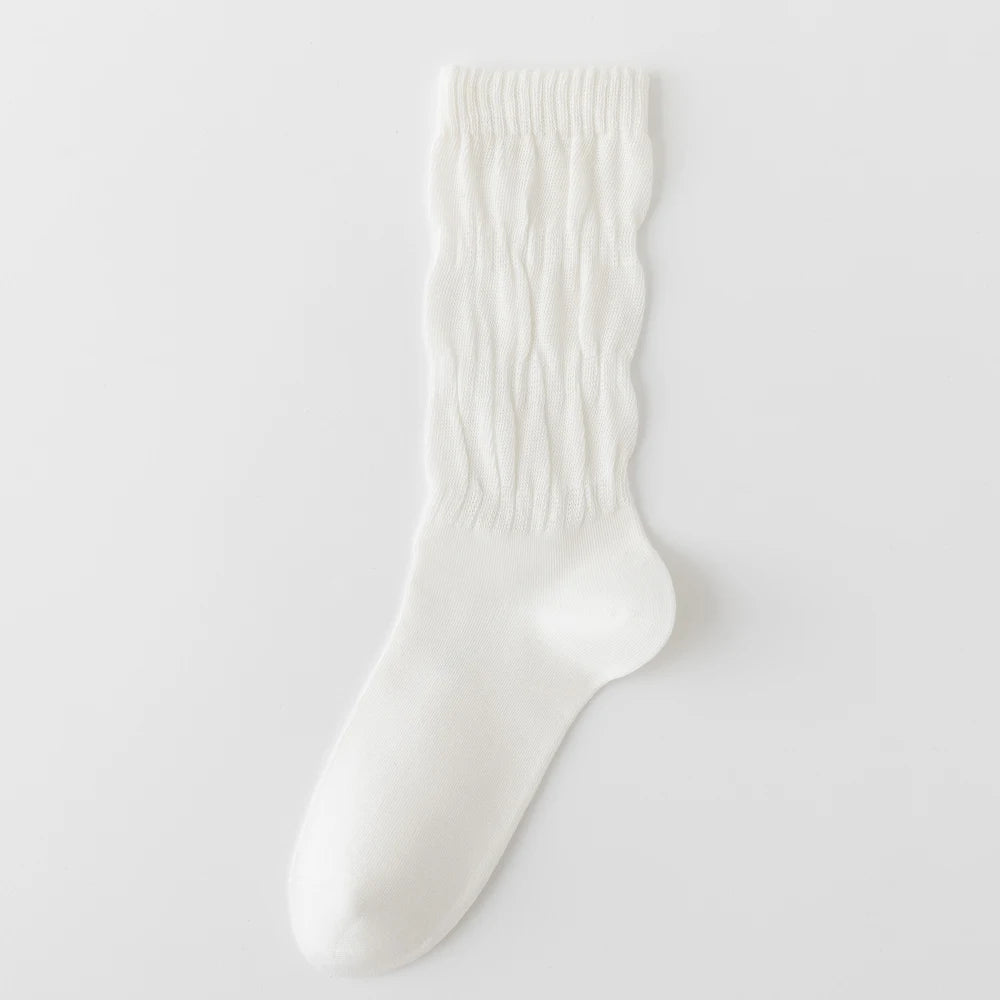 Womens Breathable Mid Calf Cotton Socks Elastic Wave Cuff