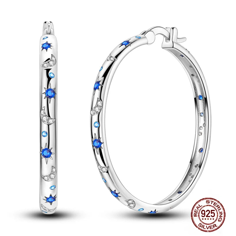 Blue Zircon 925 Sterling Silver Hoop Earrings Star Moon Butterfly Jewelry LTE382