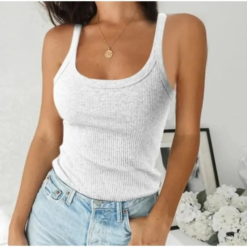Versatile Sexy Round Neck Solid Spandex Blend Top for Women American Retro Style Outer Inner Wear