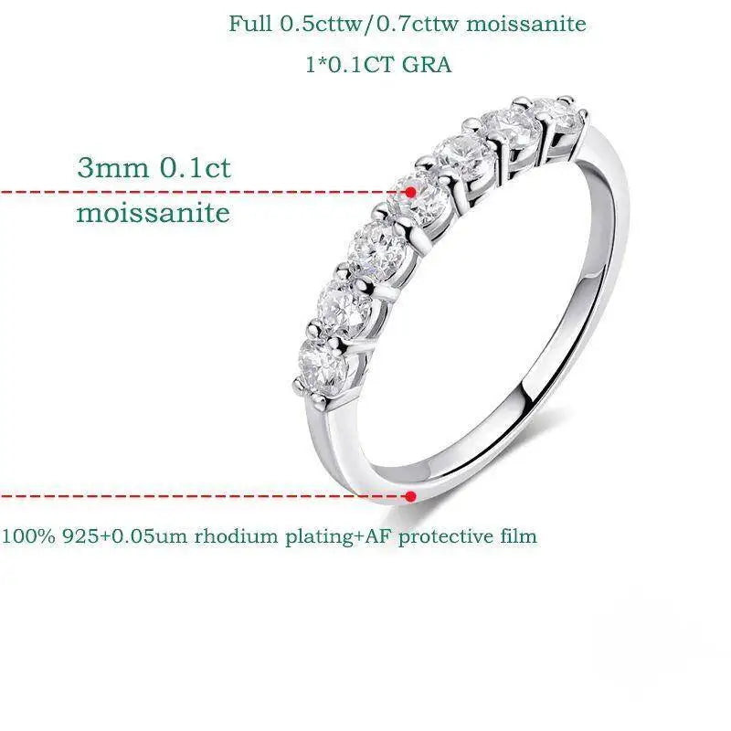 0.7CT Moissanite Gemstone Rings for Women in S925 Silver Stackable Wedding Band Elegant White Gold Jewelry Gift