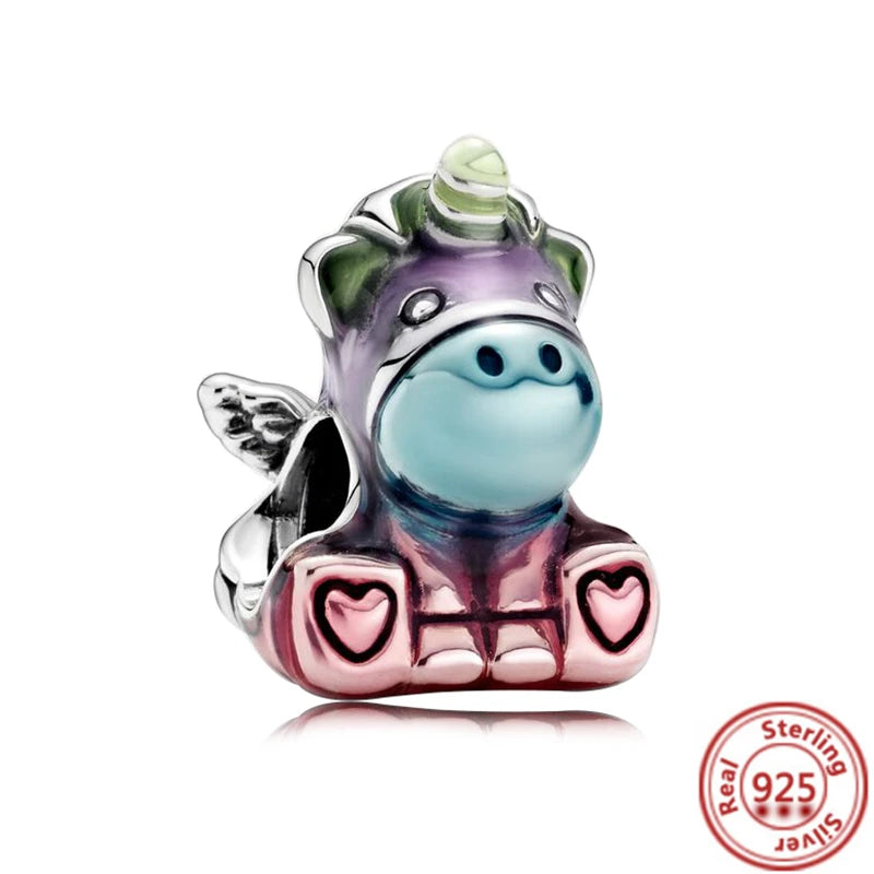 Cute Animal Family Charm Beads for DIY Silver Bracelet Jewelry Making Y369