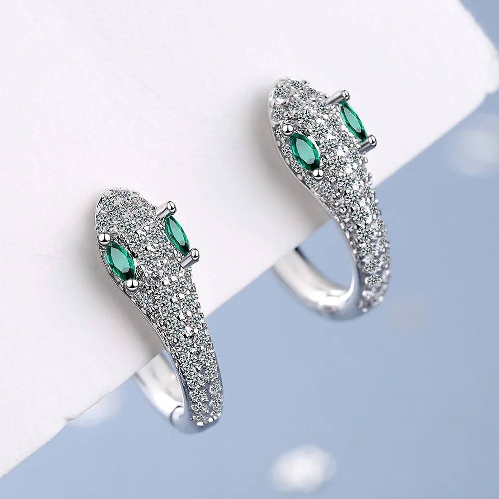 Elegant 925 Sterling Silver Snake Stud Earrings With Zircon For Women