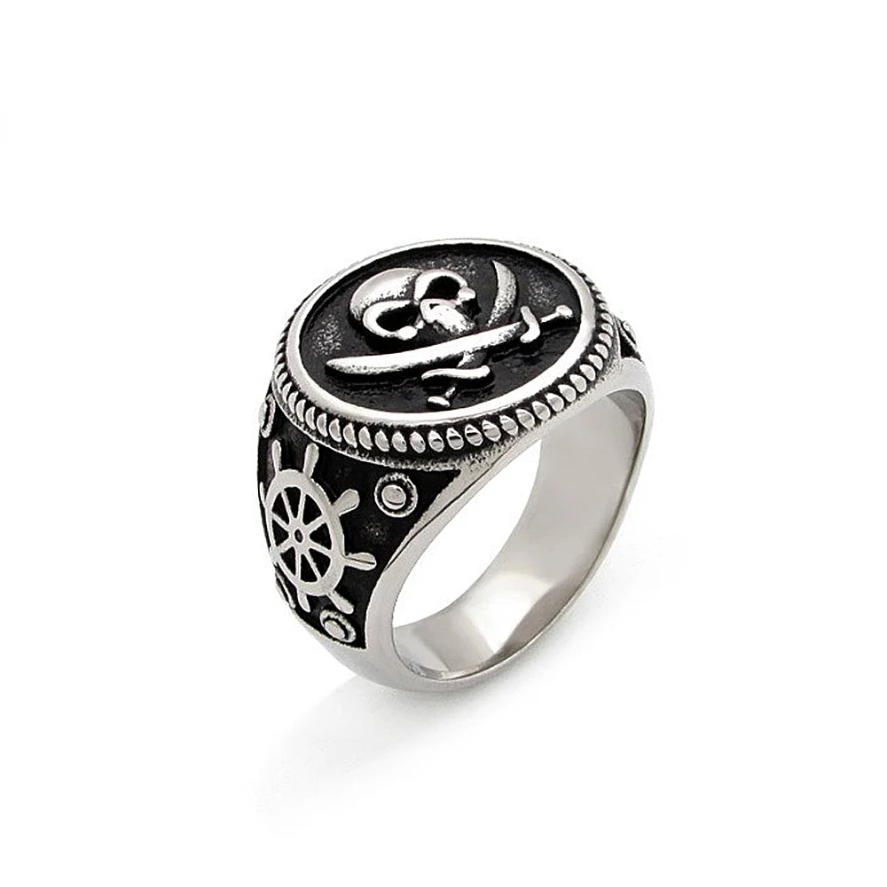 Vintage Gothic Pirate Skull Stainless Steel Ring for Men - Rock Punk Motorcycle Party Jewelry Gift