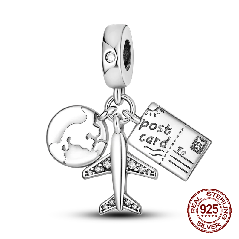 Inlaid Zircon Heart Charm Beads 925 Sterling Silver Dangle for Bracelets SMC2438