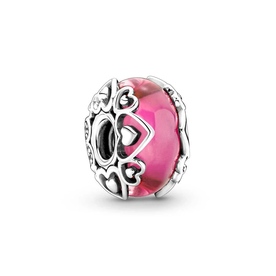 Hot Pink Murano Glass Charm Bead For 925 Bracelet Pendant