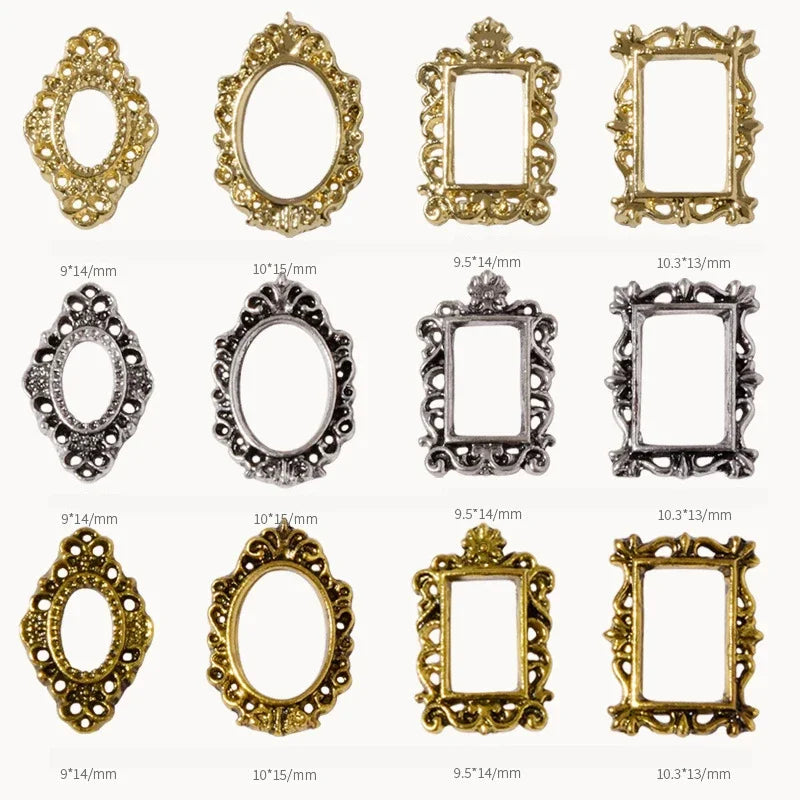 Vintage Gold 3D Charm Photo Frame Nail Art Kit with Alloy Studs - 5 Piece Set