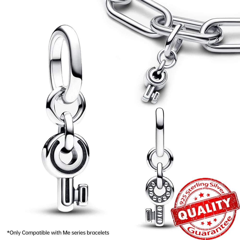 Elegant 925 Sterling Silver Pearl Heart Key Pendant for Bracelets and Necklaces FCC363