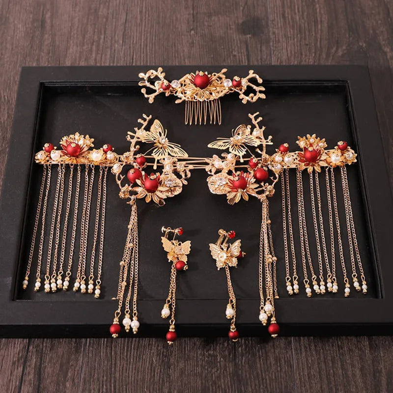 Elegant Women's Hanfu Hair Combs Set for Traditional Chinese Weddings - Bridal Headdress and Jewelry Pins