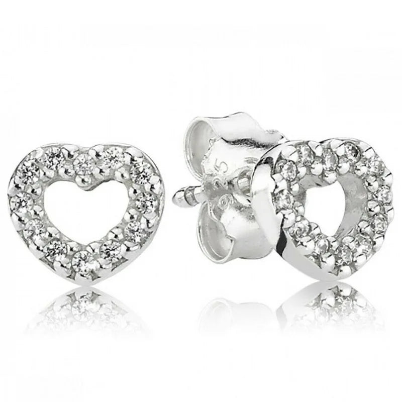 New 925 Sterling Silver Rose Gold Loving Hearts Necklace and Earrings Jewelry Set with Crystal for Women Birthday Gift