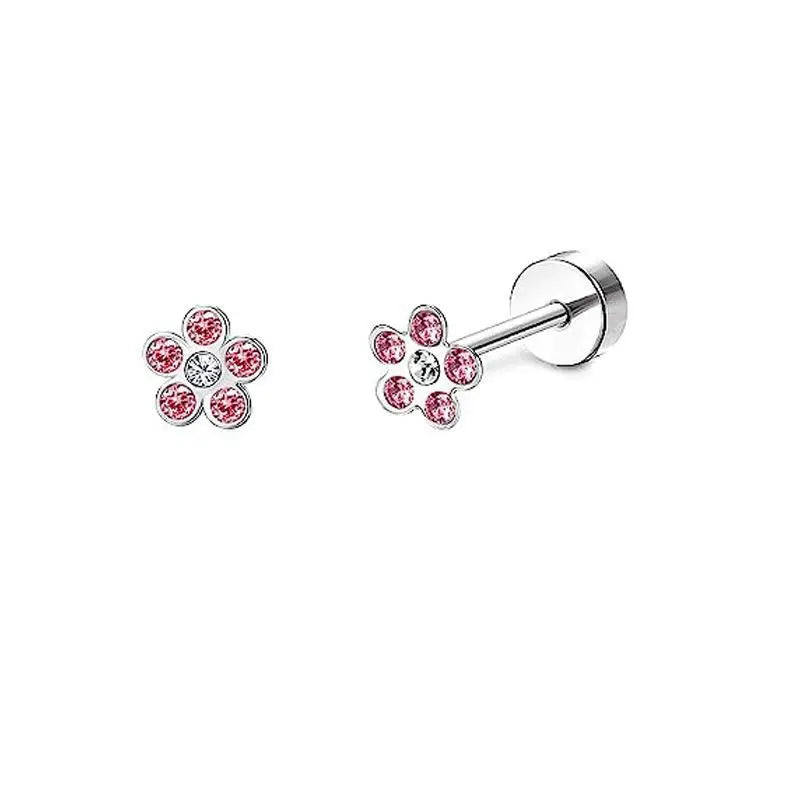 2PCS Set Stainless Steel Heart Moon Stud Earrings for Women Trendy Ear Tragus Cartilage Body Piercing