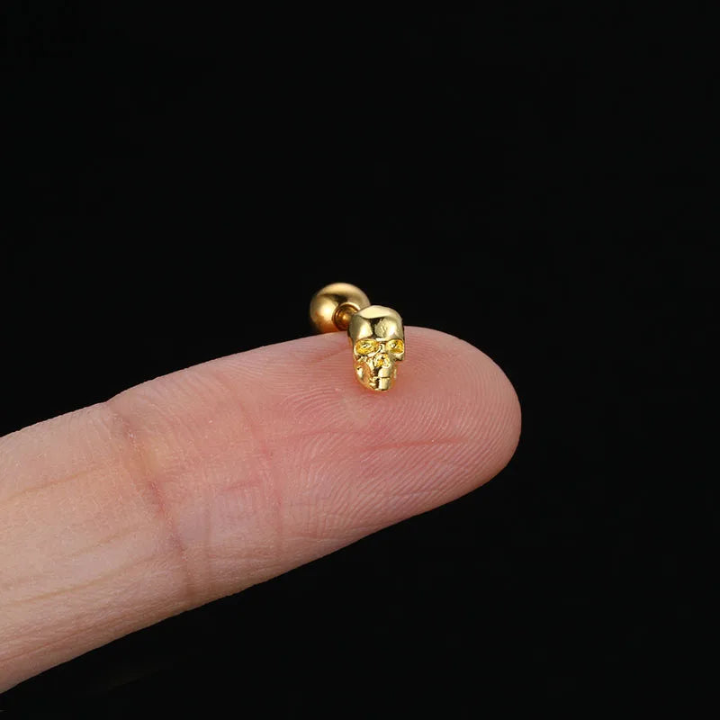 Punk Style Stainless Steel Skull Earrings for Women - Gold Helix Studs Halloween Gift